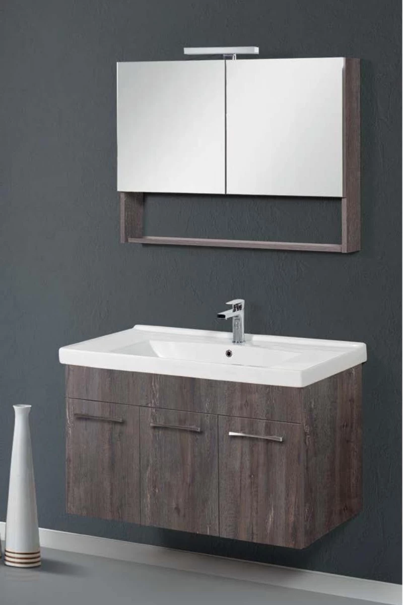 Έπιπλο Μπάνιου Cappuccino MDF Laminate Βάση, Καθρέπτης, Νιπτήρας 70cm 182