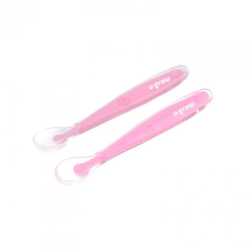 U-Grow UG-032PK Βρεφικό Σετ με Κουτάλια από Σιλικόνη Ροζ