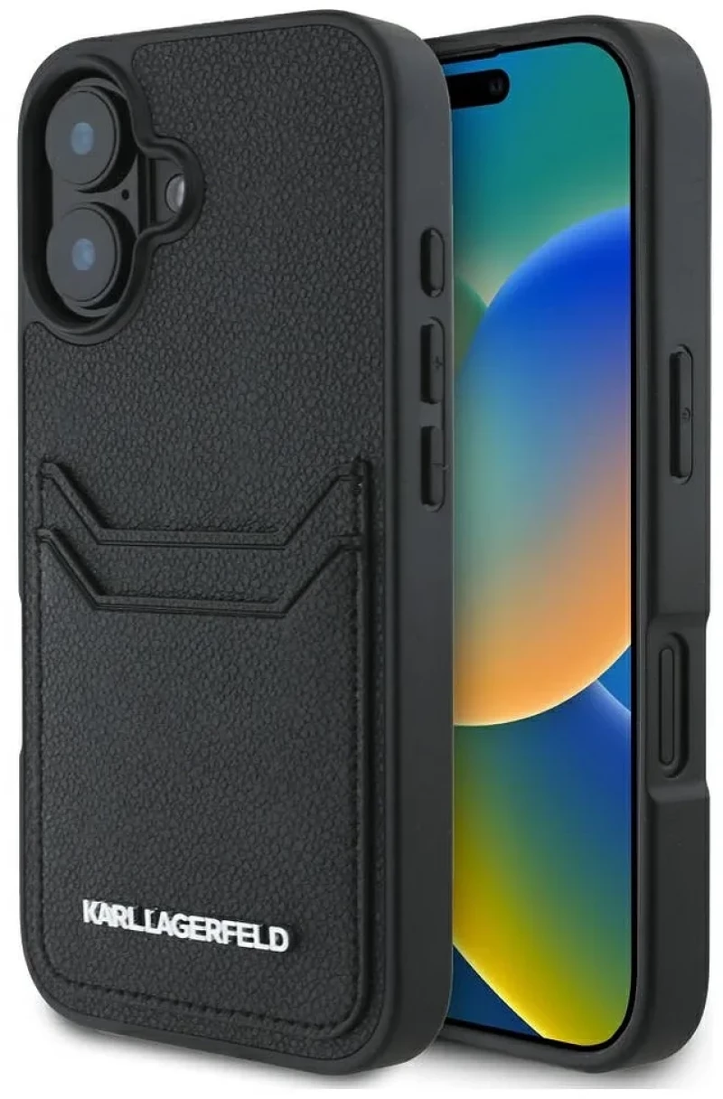 Karl Lagerfeld Θήκη Grained Leather Cardslots iPhone 16 Metal Elong Black