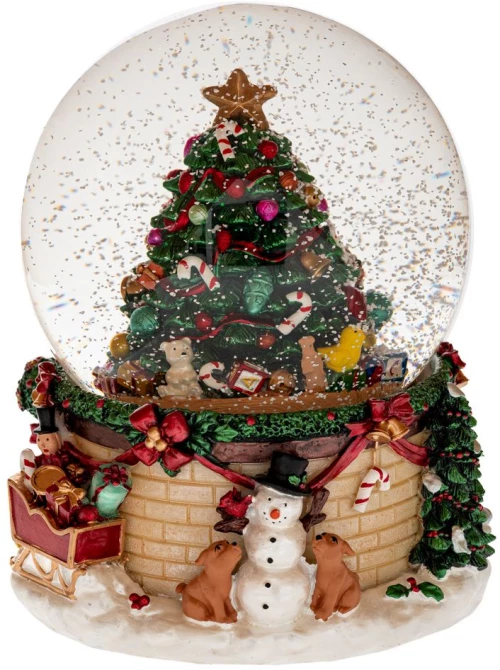 Χριστουγεννιάτικη διακοσμητική κουρδιστή χιονόμπαλα με σκηνικό δέντρο και ενσωματωμένη μουσική 17x21 εκ