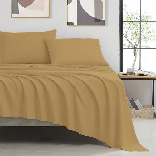 Σετ Σεντόνια Υπέρδιπλα 4 τμχ, Βαμβακοσατέν,  240x260 - 50x70,  600TC 100% cotton satin,  Beige