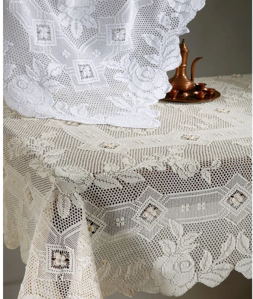 Χειροποίητο πλεκτό μερσεριζέ τραπεζομάντηλο 73C (180cm x 270cm) λευκό