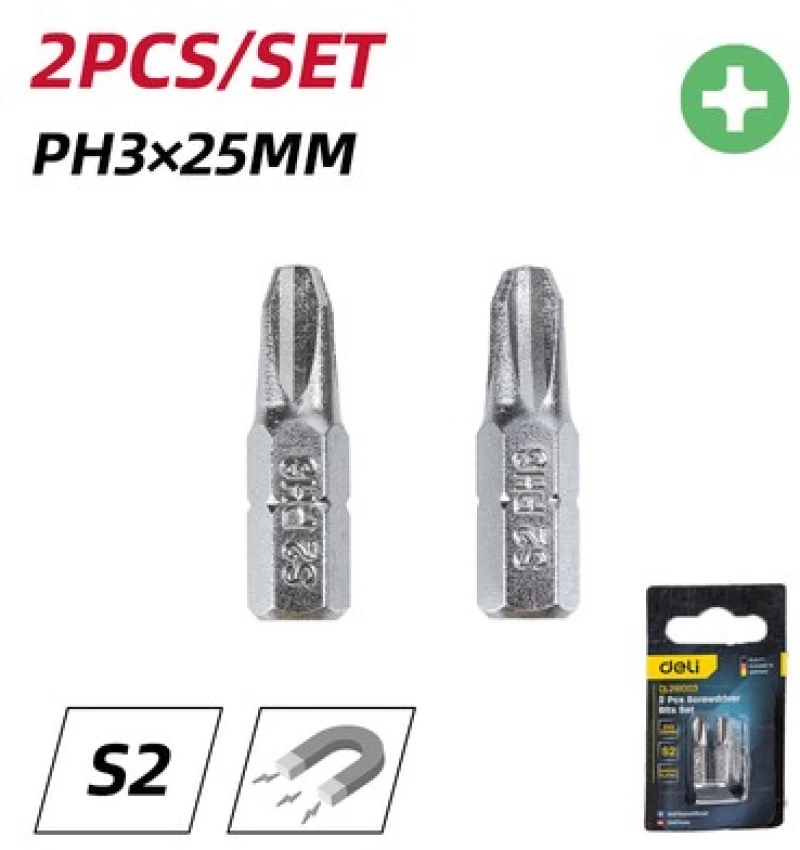 DELI σετ μύτες κατσαβιδιού DL251003, μαγνητικές, PH3x25mm, 2τμχ
