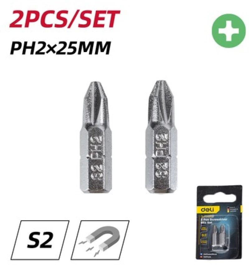 DELI σετ μύτες κατσαβιδιού DL251002, μαγνητικές, PH2x25mm, 2τμχ