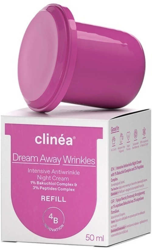 Clinea Dream Away Wrinkles Light Refill Αντιγηραντική Κρέμα Προσώπου Νυκτός με Υαλουρονικό Οξύ & Bakuchiol 50ml