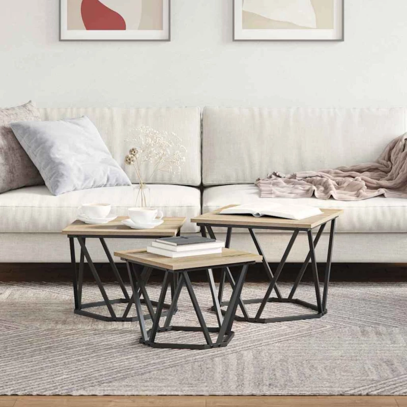 vidaXL Τραπεζάκι σαλονιού 3 pcs Sonoma Δρυς 50 x 50 x 40 cm