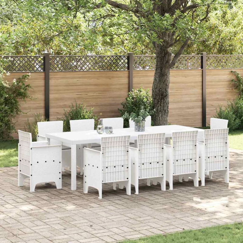 vidaXL Σέτ φαγητού για κήπο 11 pcs Λευκό Rattan Polt