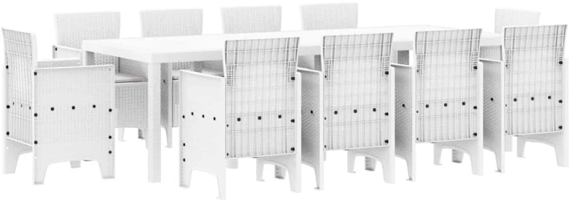 vidaXL Σέτ φαγητού για κήπο 11 pcs Λευκό Rattan Polt