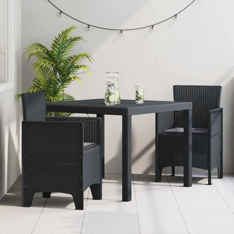 vidaXL Σέτ φαγητού για κήπο 3 pcs Ανθρακί Rattan Polt