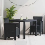 vidaXL Σέτ φαγητού για κήπο 3 pcs Ανθρακί Rattan Polt