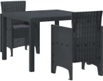 vidaXL Σέτ φαγητού για κήπο 3 pcs Ανθρακί Rattan Polt