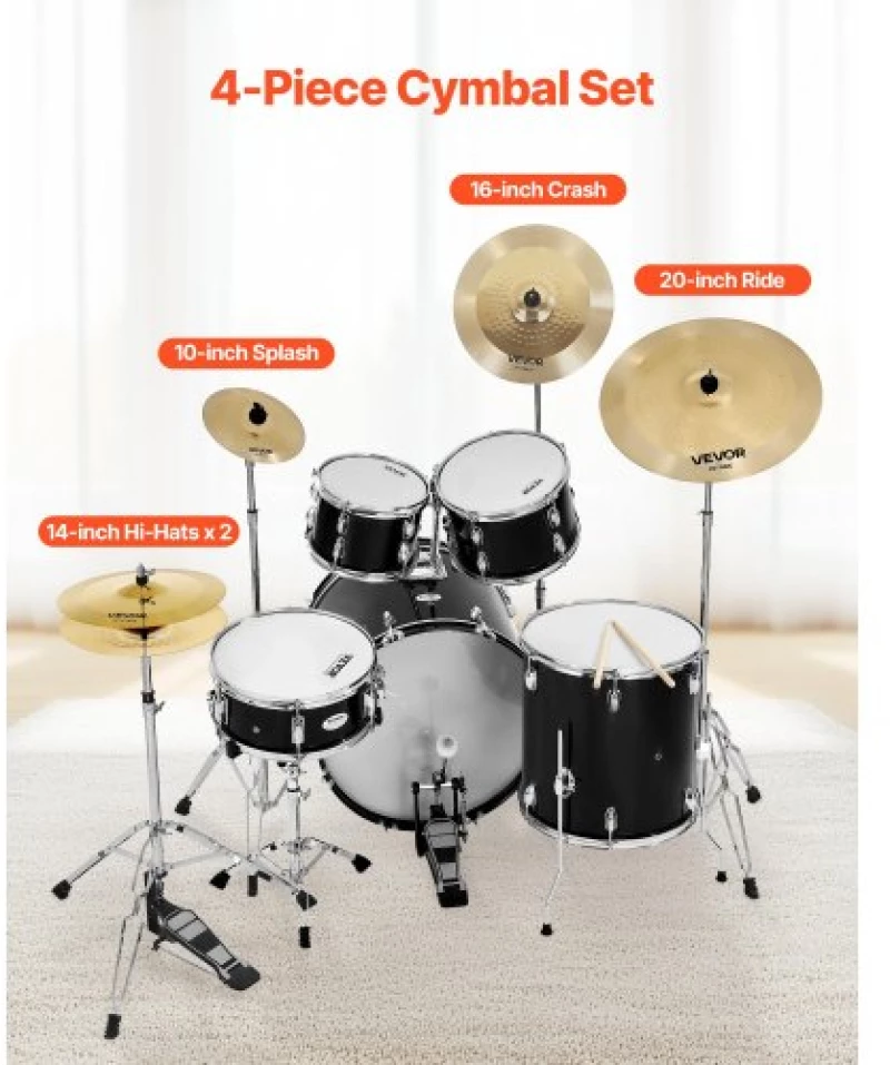 VEVOR Cymbal Pack 4 Pieces Cymbals Drum Set 10 14 16 20 Inches Cymbals for Drum