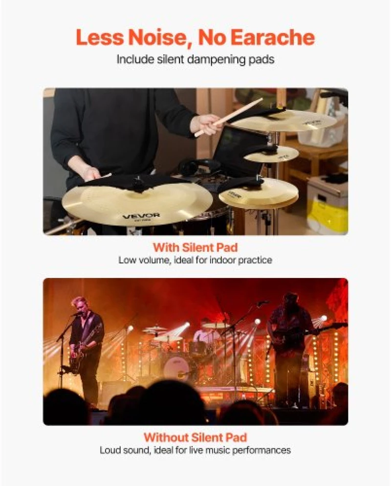 VEVOR Cymbal Pack 4 Pieces Cymbals Drum Set 10 14 16 20 Inches Cymbals for Drum