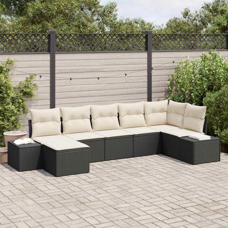vidaXL Σετ Καναπέ Κήπου με μαξιλάρι 7 pcs Μαύρο Πολυ ράταν