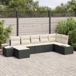vidaXL Σετ Καναπέ Κήπου με μαξιλάρι 7 pcs Μαύρο Πολυ ράταν