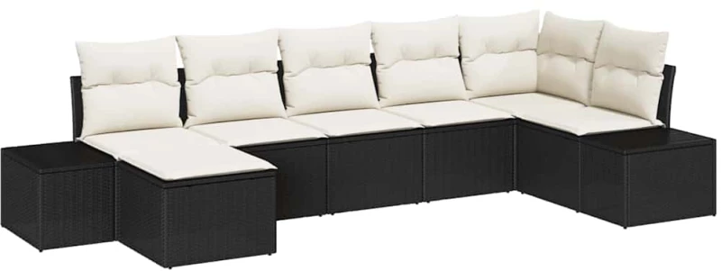 vidaXL Σετ Καναπέ Κήπου με μαξιλάρι 7 pcs Μαύρο Πολυ ράταν