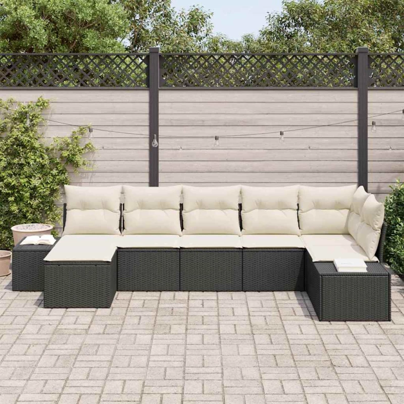 vidaXL Σετ Καναπέ Κήπου με μαξιλάρι 7 pcs Μαύρο Πολυ ράταν
