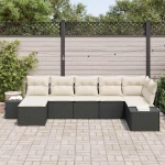 vidaXL Σετ Καναπέ Κήπου με μαξιλάρι 7 pcs Μαύρο Πολυ ράταν