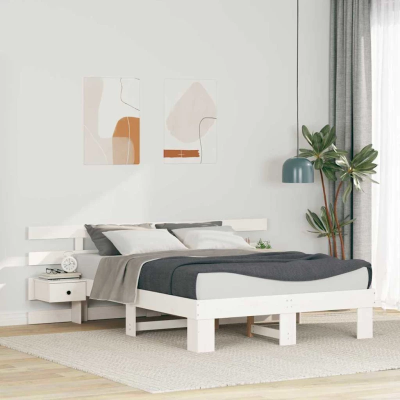 vidaXL Σκελετός Κρεβατιού με συρτάρι Λευκό 135 x 190 cm