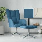 vidaXL Πολυθρόνα Relax Μπλε Βελούδινη με Σκαμπό