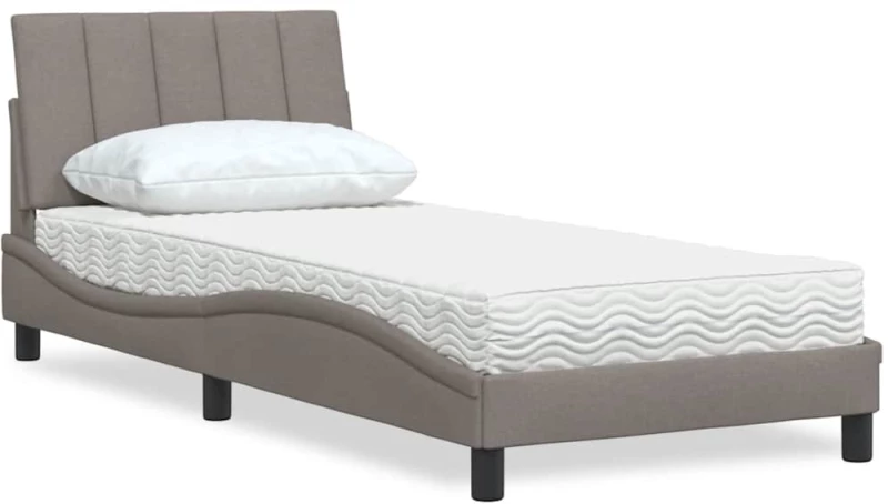 vidaXL Κρεβάτι με Στρώμα Taupe 90x200 εκ. Υφασμάτινο