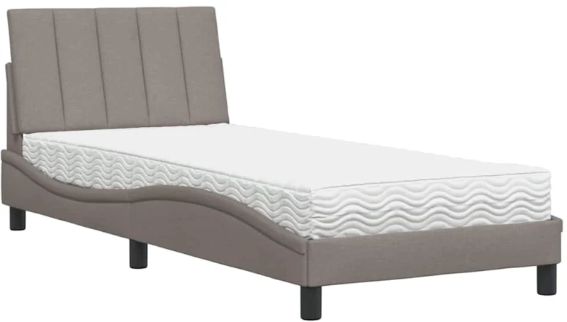 vidaXL Κρεβάτι με Στρώμα Taupe 90x200 εκ. Υφασμάτινο