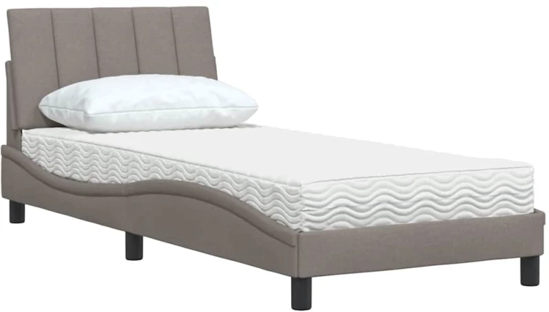 vidaXL Κρεβάτι με Στρώμα Taupe 90x200 εκ. Υφασμάτινο