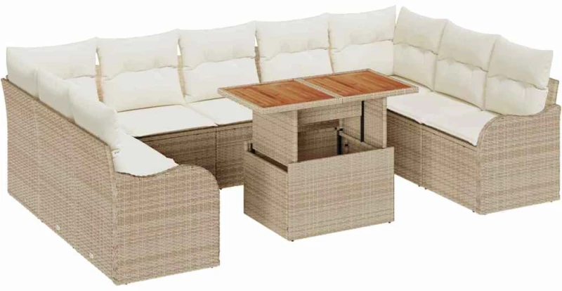 vidaXL Σετ Καναπέ Κήπου με αποθήκευση 10 pcs Μπεζ Πολυ ράταν