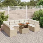 vidaXL Σετ Καναπέ Κήπου με αποθήκευση 10 pcs Μπεζ Πολυ ράταν