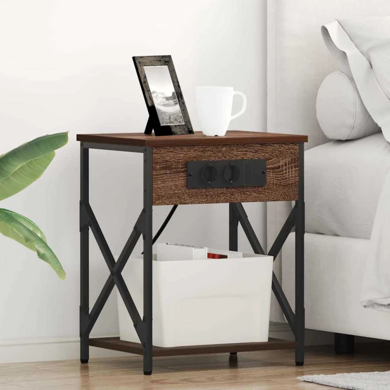 vidaXL Κομοδίνο με Σταθμό Φόρτισης Καφέ δρυς 41 x 31 x 51 εκ.