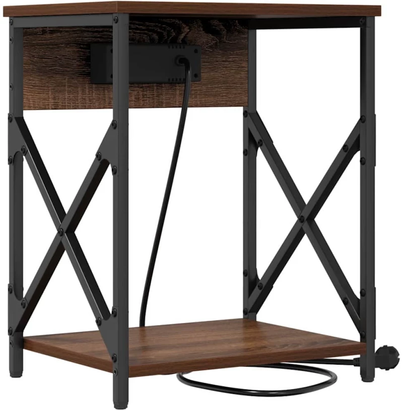 vidaXL Κομοδίνο με Σταθμό Φόρτισης Καφέ δρυς 41 x 31 x 51 εκ.