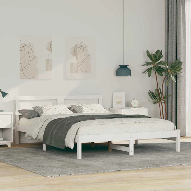 vidaXL Σκελετός Κρεβατιού Λευκό 140 x 200 cm Μασίφ ξύλο πεύκου