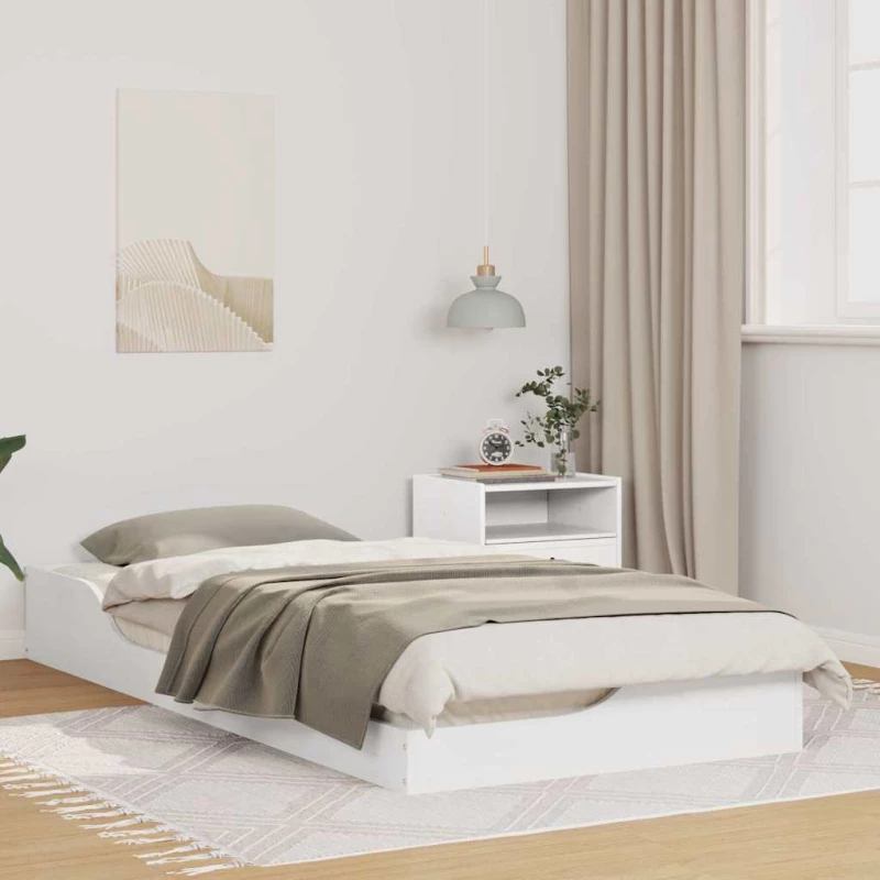 vidaXL Κρεβάτι δαπέδου Λευκό 90 x 200 cm Μασίφ ξύλο πεύκου