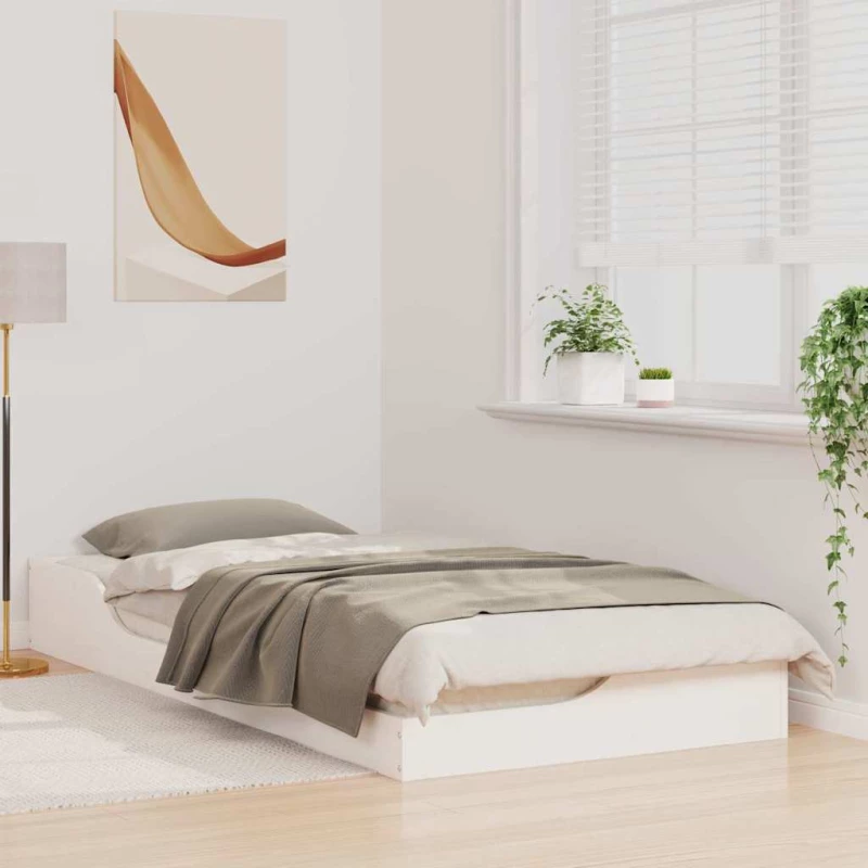 vidaXL Κρεβάτι δαπέδου Λευκό 90 x 200 cm Μασίφ ξύλο πεύκου