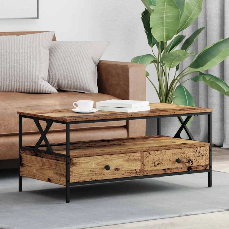 vidaXL Τραπεζάκι σαλονιού with Drawer Παλαιό ξύλο 100 x 51 x 45 cm