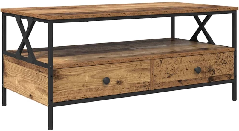 vidaXL Τραπεζάκι σαλονιού with Drawer Παλαιό ξύλο 100 x 51 x 45 cm
