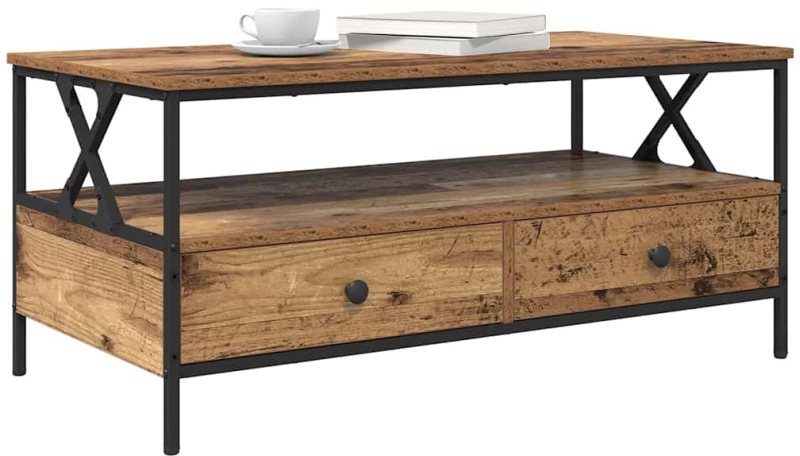 vidaXL Τραπεζάκι σαλονιού with Drawer Παλαιό ξύλο 100 x 51 x 45 cm