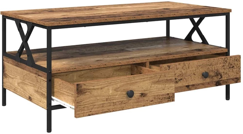 vidaXL Τραπεζάκι σαλονιού with Drawer Παλαιό ξύλο 100 x 51 x 45 cm