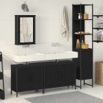 vidaXL Σετ Επίπλων Μπάνιου με ράφι 4 pcs Μαύρο 33 x 33 x 185.5 εκ