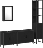 vidaXL Σετ Επίπλων Μπάνιου με ράφι 4 pcs Μαύρο 33 x 33 x 185.5 εκ