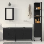 vidaXL Σετ Επίπλων Μπάνιου με ράφι 4 pcs Μαύρο 33 x 33 x 185.5 εκ