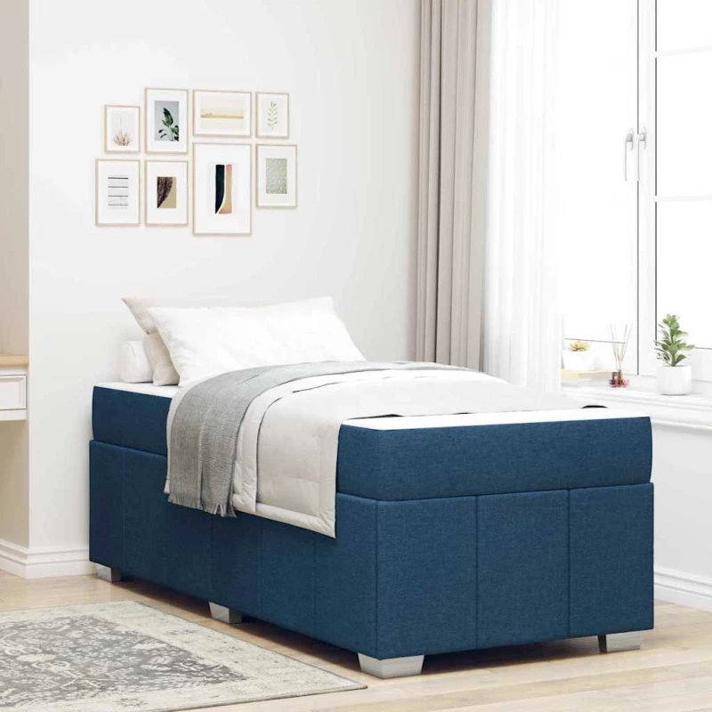 vidaXL Σκελετός Κρεβατιού με στρώμα Μπλε 100 x 200 cm ύφασμα