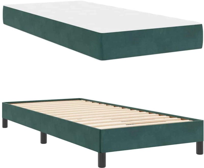 vidaXL Κρεβάτι box spring με στρώμα Σκούρο Πράσινο 80 x 220 cm Βελούδο