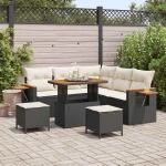 vidaXL Σετ Καναπέ Κήπου 8 pcs Μαύρο και κρεμ 90 x 55 x 71 cm