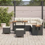 vidaXL Σετ Καναπέ Κήπου 8 pcs Μαύρο και κρεμ 90 x 55 x 71 cm