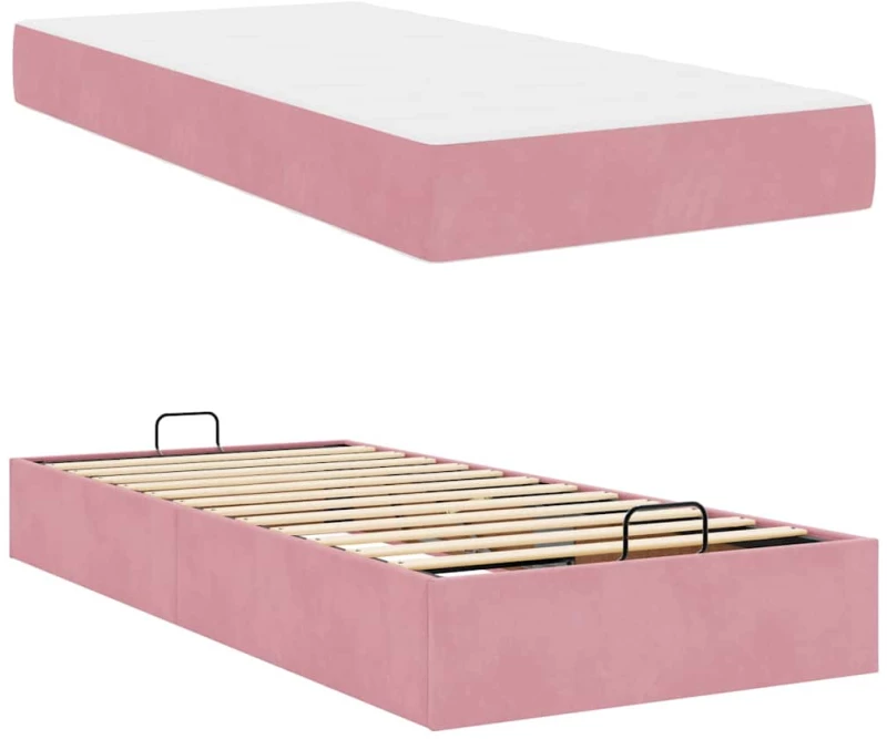 vidaXL Σκελετός Κρεβατιού με στρώμα Ροζ 90 x 200 cm Βελούδο