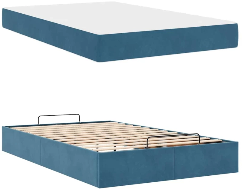vidaXL Σκελετός Κρεβατιού με στρώμα Μπλε 120 x 200 cm Βελούδο