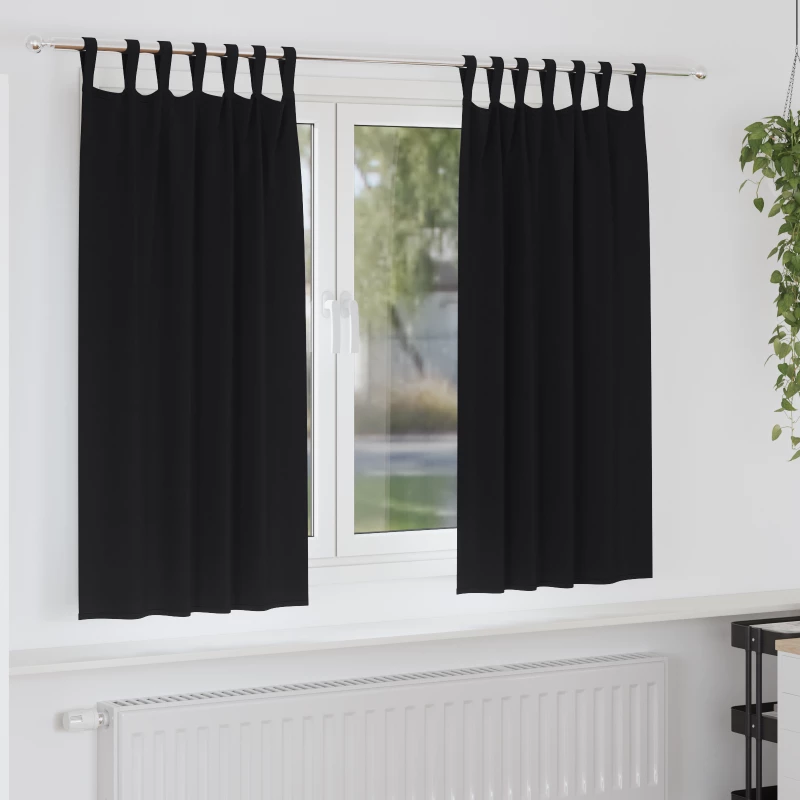 vidaXL Κουρτίνες με κουρτίνες 2 pcs Μαύρο 175x140εκ. Πολυεστέρας