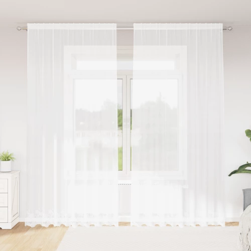 vidaXL Κουρτίνες με κουρτίνες Floral Λευκό Πολυεστέρας