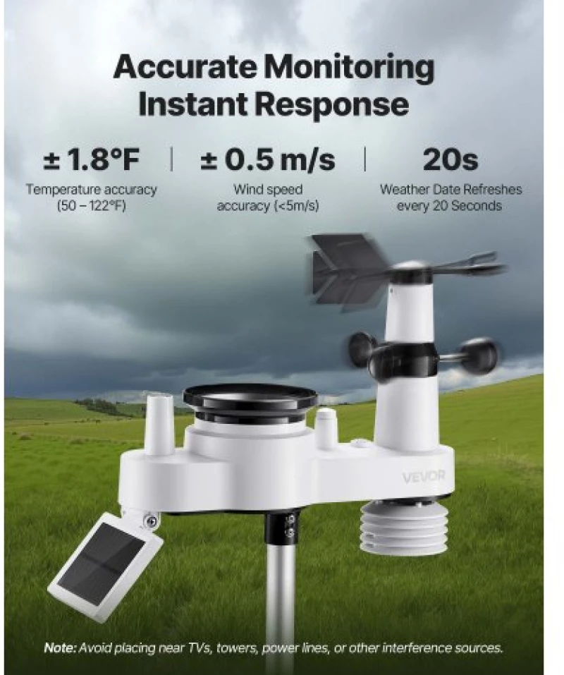 VEVOR 7-in-1 Wireless Weather Station Indoor Outdoor with Sensor 7.5 in Display